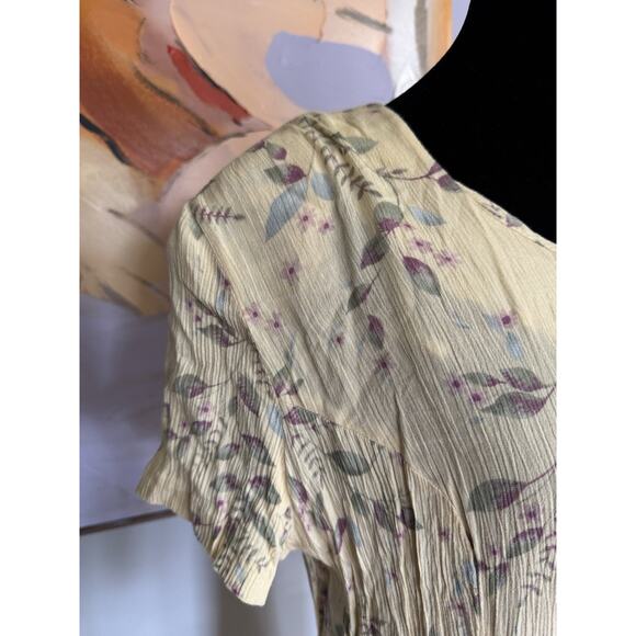 Vintage 80’s 90’s R & K Midi Cottage Core Yellow Floral Dress Sz 14 Pleaded - Picture 5 of 10